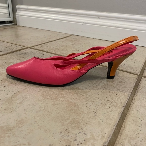 Vintage Highlights Neon Pink & Orange Slingback Pointed Toe Heels 7.5 - Picture 5 of 12